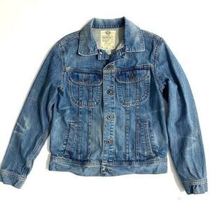 Old navy womens size small denim jean jacket fading and distressed pockets